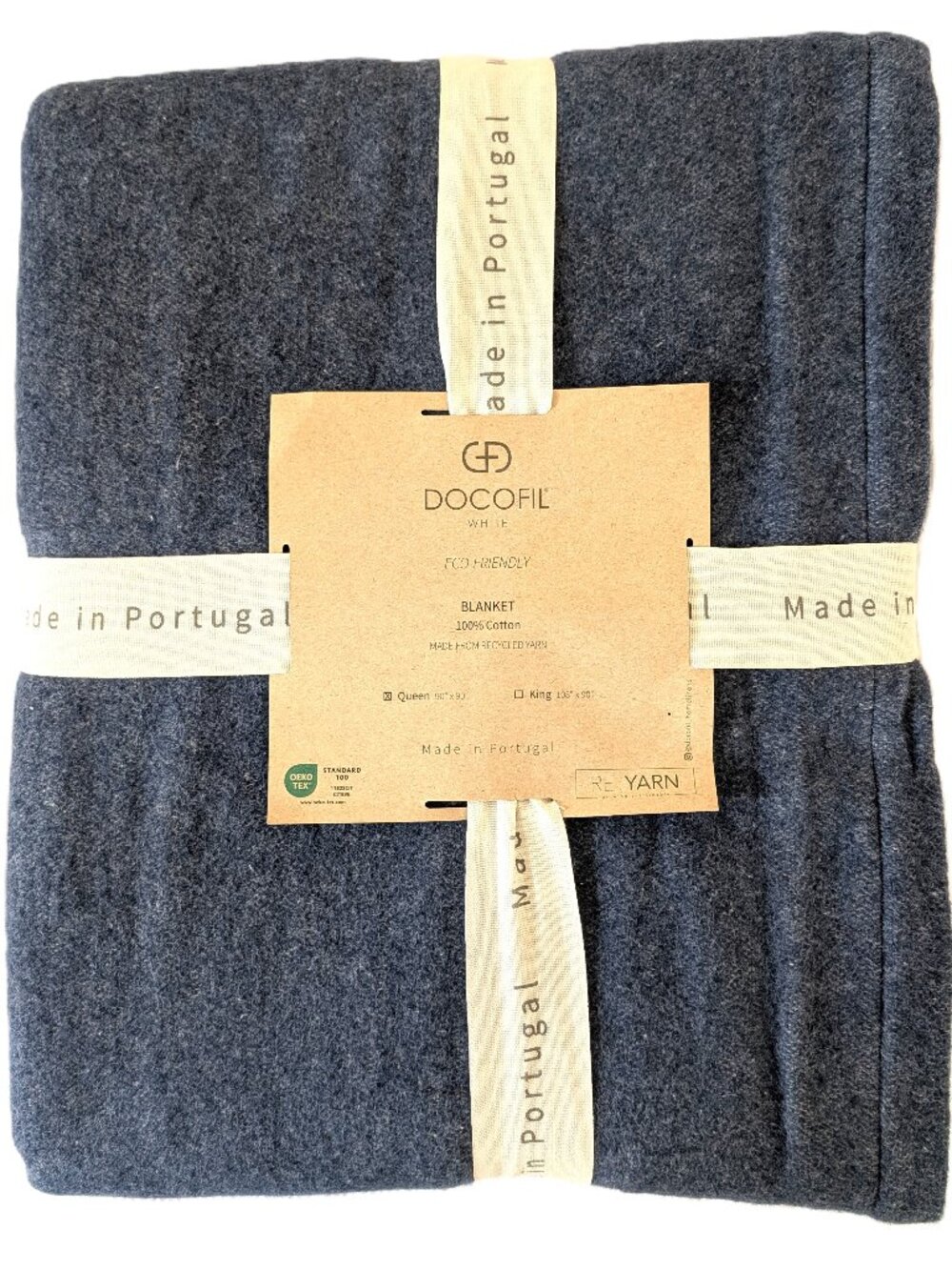 Docofil Queen Blanket 90x90 Blue 100% Cotton Made in Portugal New With Tags